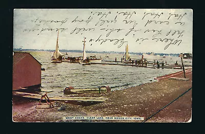 Clear Lake Iowa IA 1911 Crowd By Steam Boat At West End Dock Motor Launches Too • $8.99