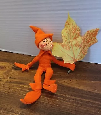 Annalee 5  Fall Autumn Orange Fall Elf With Leaf 1994 Vintage Felt Posable Doll • $19.99