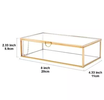 Vintage Golden Glass Display Box Jewelry Jewelry Case With Hinged Top Lid • $26.74