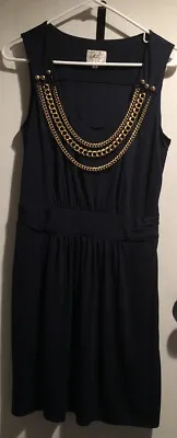 Milly Classic Navy Dress M Gold Chain Buttons Sleeveless  $248 MRSP Preowned • $91.10