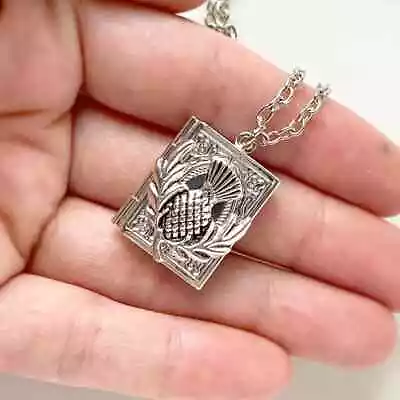 Antique Locket Scottish Thistle Book Victorian Oval Engraved Vintage With Chain • $46.50