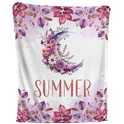 Floral Moon Blanket - Personalized Boho Fleece Throw Nursery Kids Baby Gift • $64.95