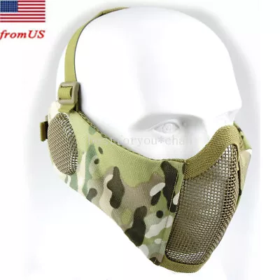 Tactical Airsoft Mask Protective Guard Mesh Nylon Half Face W/ Ear Cover MC • $21.99