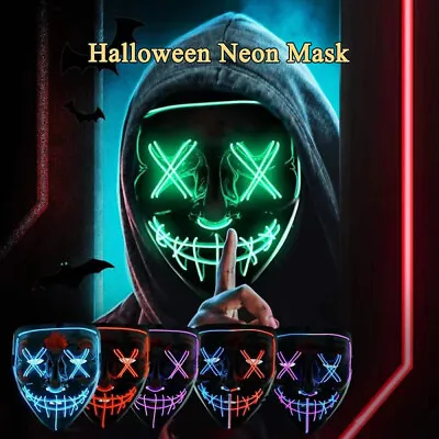 LED Purge Mask Glow In Dark Light Up Halloween Costume Scary Rave Festival AU • $6.26
