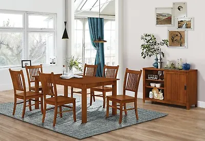 Mission Style 7 Pc Sienna Brown Country Wood Dining Table Chairs Furniture Set • $1099