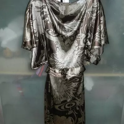 Zara Brown Satin Print Kimono Dress L • $9.99