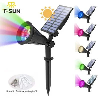 T-SUN LED Solar Spot Lights 4 LED Waterproof Solar Powered Security Garden Light • £14.99