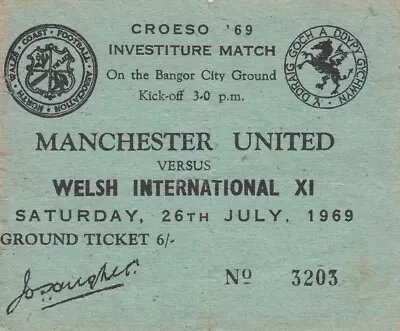 Original Ticket Manchester Utd V Welsh Int X1 26/6/1969 Feat George Best • £29.95
