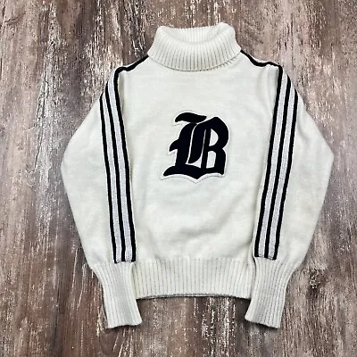 Vintage Cheerleader Supply Co 50s 60s Turtleneck Knit Varsity Sweater 36 White • $19.88