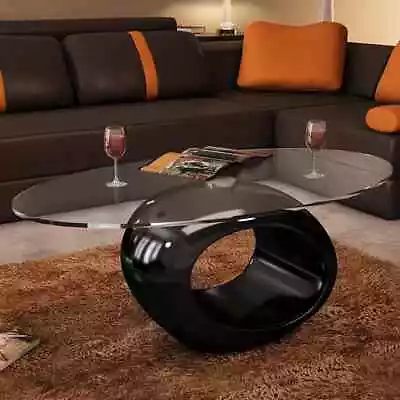 VidaXL Coffee Table With Oval Glass Top High Gloss Black • $312.08