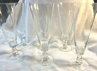 MCM 6 Atomic Starburst Pilsner Drinking Glasses Vintage Etched Glass • $82