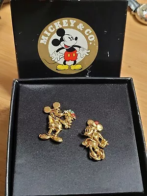 Disney Napier Minnie & Mickey Mouse Set Of 2 Gold Tone Vintage Brooch Lapel Pins • $35