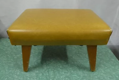 Vintage Retro Mid Century Gold Vinyl Foot Stool With Wooden Legs • $20