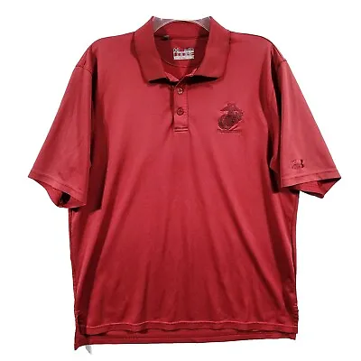 Men's Size Medium Loose Under Armour HeatGear Polo Shirt USMC Marine Corps Logo • $10.49