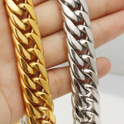 16/20mm Men Gold Plated Stainless Steel Curb Cuban Link Chain Necklace Jewelry • $8.26