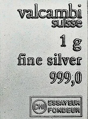 $3 • Buy NEW 1 GRAM .999 PURE SILVER BULLION BAR Valcambi Suisse 
