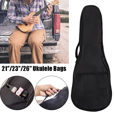 $12.24 • Buy 21/23/26 Inch Ukulele Bag Padded Zipper Pockets Black Adjustable Strap Backpack-