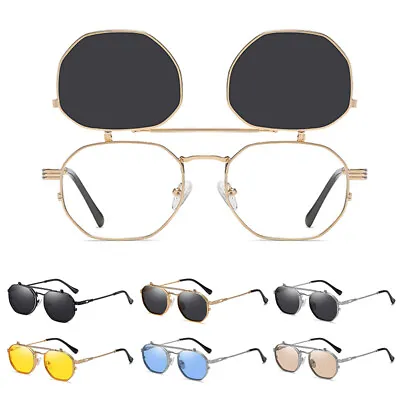 Retro Steampunk Flip Up Sunglasses Geometric Round Vintage Style Fashion Glasses • $12.69