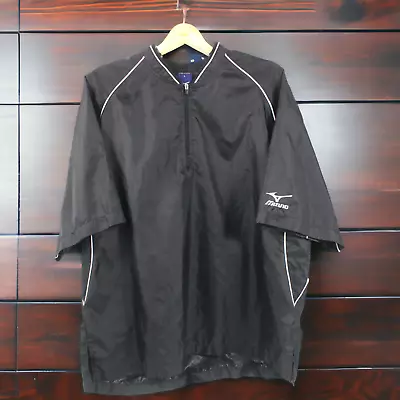 Mizuno Vented Windbreaker Mens LG Black Quarter Zip Pullover Short Sleeve Shirt • $11.99