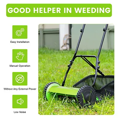 Wheeled 5-Blade Lawn Mower Manual Reel Push Walk Behind Dual Adjustable Height • $75