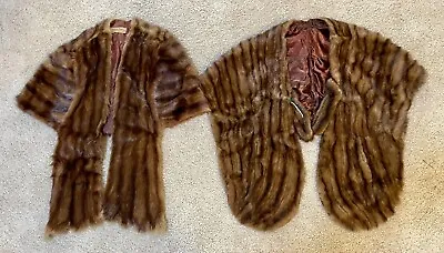 Lot Of 2 Vintage 1950s Light Brown/Dark Brown Fur Mink Stoles 1 W/Pockets Sz M/L • $31.96