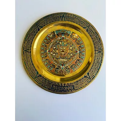 Vtg Mayan Mexican Aztec Brass & Enamel Calendar Decorative Wall Plate 8  • $14.99