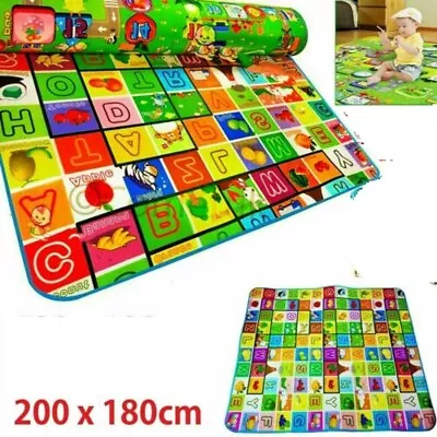 2 Side Baby Play Mat Kids Crawling Educational Soft Foam Baby Carpet 200x180cm • £14.95