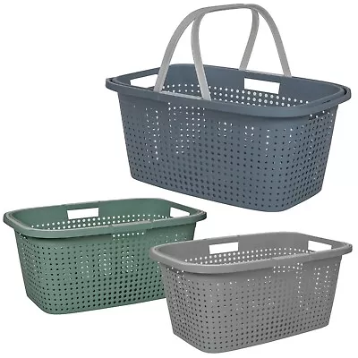 Large Plastic Laundry Room Carry Handles Basket Storage Washing Bin 3 Colours • £11.75