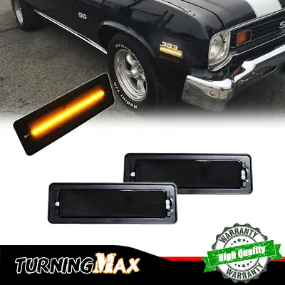 [Plug & Play] Smoked Front Amber LED Side Marker Lights For 1970-1974 Chevy Nova • $34.99