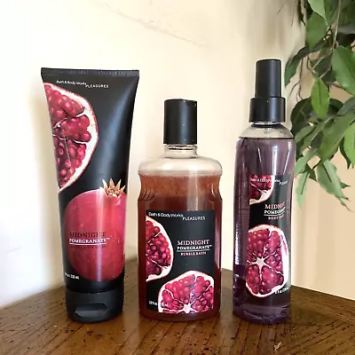 Bath Body Works Lot Of 3 MIDNIGHT POMEGRANATE Body Splash Spray Wash Bubble Bath • $74.99