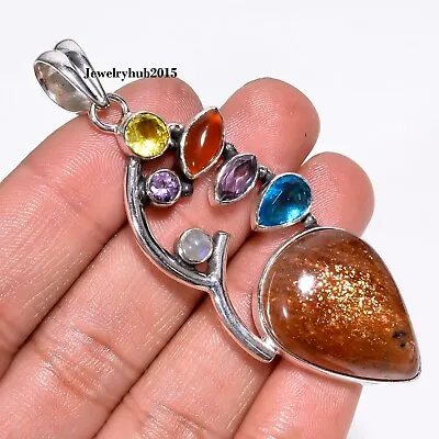 Sunstone Amethyst Vintage Handmade Jewelry 925 Sterling Silver Pendant 2.7  A126 • $16.46