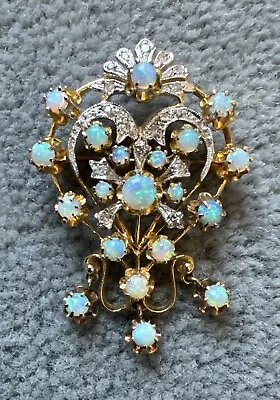 Vintage 14k Gold Diamond & Opal Pin Brooch Weighs 14.7 Grams • $679.99