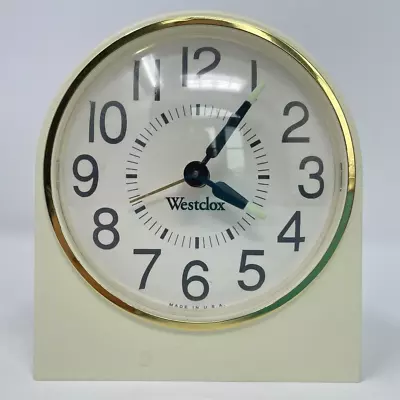 Vintage Westclox White Wind Up Bedside Alarm Clock Glow In Dark Hands 4.5  Works • $18.99