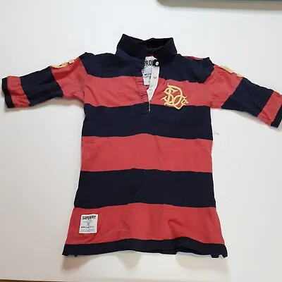 £5.99 • Buy Superdry Boy's Rugby  Size M 32  Chest 116cm Red Blue Stripe Collar Short Sleeve