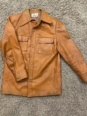 VTG Men’s 70s Crescent Leather Jacket Snap Carmel Color Sz 42 Great Patina • $35