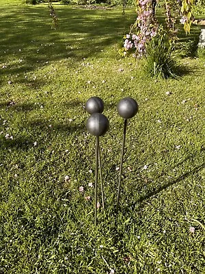 3 Large Ball Top  Plant Supports Stakes Garden Stakes Rusty • £19
