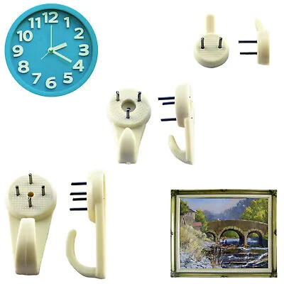 Hard Wall Picture Hanging Hooks White For Picture Photo Mirror With Nails Strong • £3.25