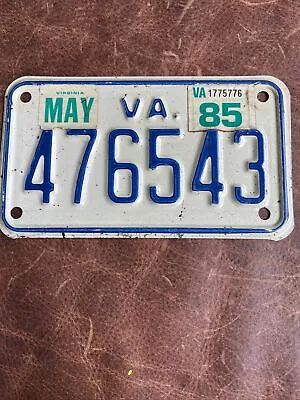 Virginia VA Motorcycle 🏍 License Plate. Tag # 476543. 1985 Sticker • $13.75