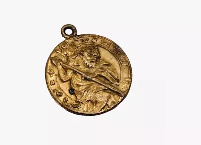 Vintage Catholic Medal Of St Christopher Bronze Notification Medal Pendant • $13