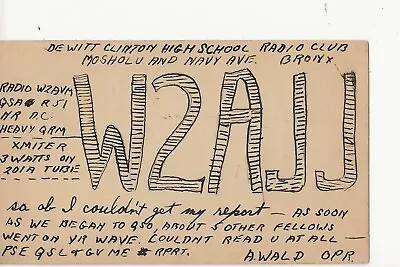 1930  W2AJJ  De Witt Clinton High School  Bronx  N.Y.     QSL Radio Card • $6