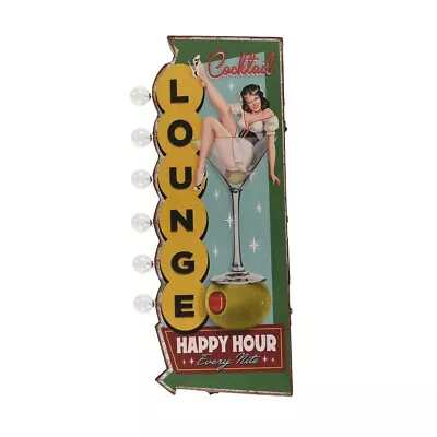 Vintage Cocktail Light Up Happy Hour Metal Sign LED Bar Wall Art Man Cave Decor • $70.49
