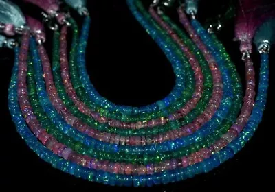 Opal Beads Necklace 3-5 MM Ethiopian Welo Opal 16 Inch Smooth Rondelle Fire Opal • $20.50