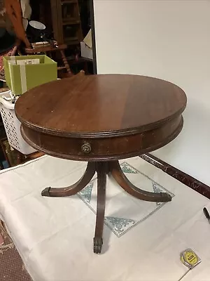 Vintage Mahogany Drum Table  With 1 Drawer &  Lions Feet Needing TLC. • $118.88