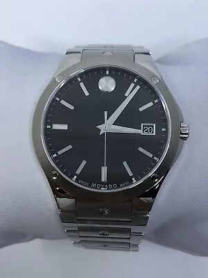 Movado SE SWISS Quartz Black Dial Silver Tone Stainless Steel Mens Watch 0607541 • $334.95