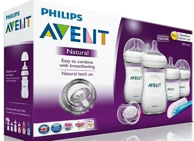 $60.90 • Buy Philips Avent Natural Newborn Starter Set 4 Bottles 1 Nipple Brush 1 Pacifier