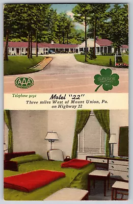 Vintage Postcard - Motel  22  On Hwy 22 - 3 Miles Mount Union PA • $4.49
