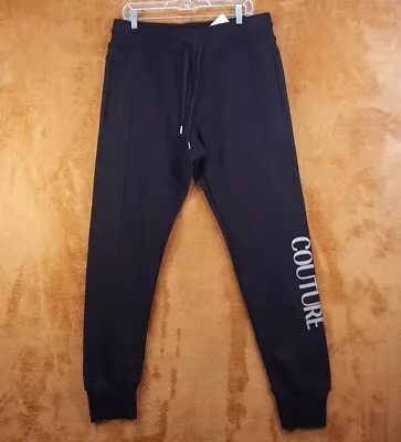 VERSACE COUTURE Mens Sweatpants Large Black Pull On Jogger Pockets Logo • $149.88