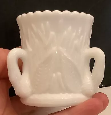 Vintage Westmoreland White Milk Glass Toothpick Holder 3 Swans Cattails Swan • $11.98