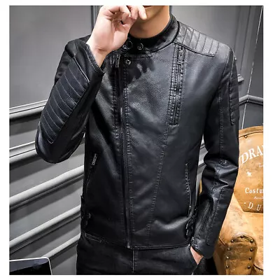 Mens Motorcycle Biker Casual Faux Leather Outwear Punk Coat Long Sleeve Jackets • $54.53