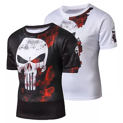 Mens Downhill MTB Jersey Short Sleeve Mountain Bike Dirt Bike ATV MX Shirt Skull • $31.34